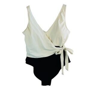 Summersalt Wrap One‑Piece Swimsuit Sz 16 Black V‑Neck Eco Friendly Tummy Control